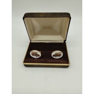 Avon Vintage Antique Car Station Wagon Cuff Links Gold Tone Original Box